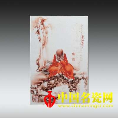 王步 红彩绘无量寿佛图瓷板
