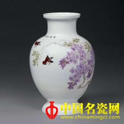 刘平 紫藤 粉彩瓷瓶