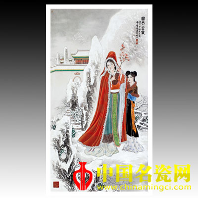 邹宝林 粉彩《宝琴立雪》图瓷板