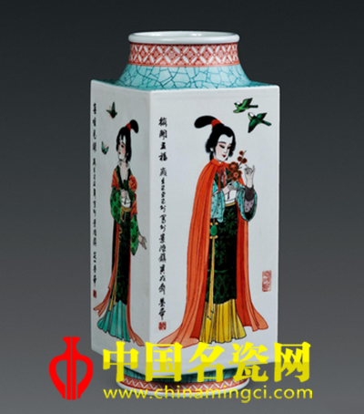 戴荣华“四季佳丽”古彩瓷瓶