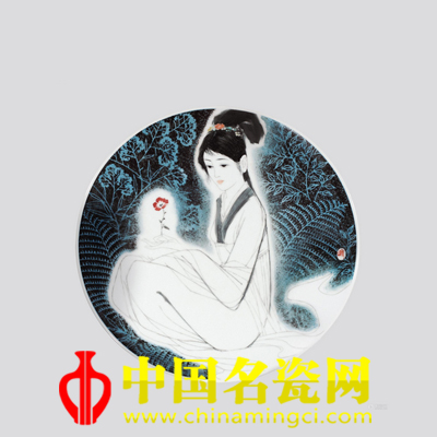 李进 仕女·釉上彩瓷盘